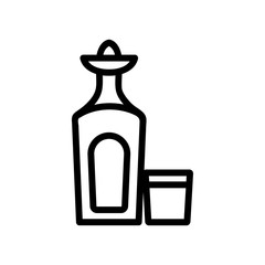 tequila bottle glass icon vector. tequila bottle glass sign. isolated contour symbol illustration