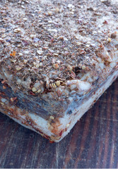 pork belly on wood board made of calabria