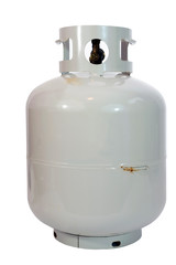 Isolated compressed lpg propane in grayish white canister.