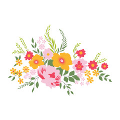 Mixed flowers and leaves with white background vector design illustration 
