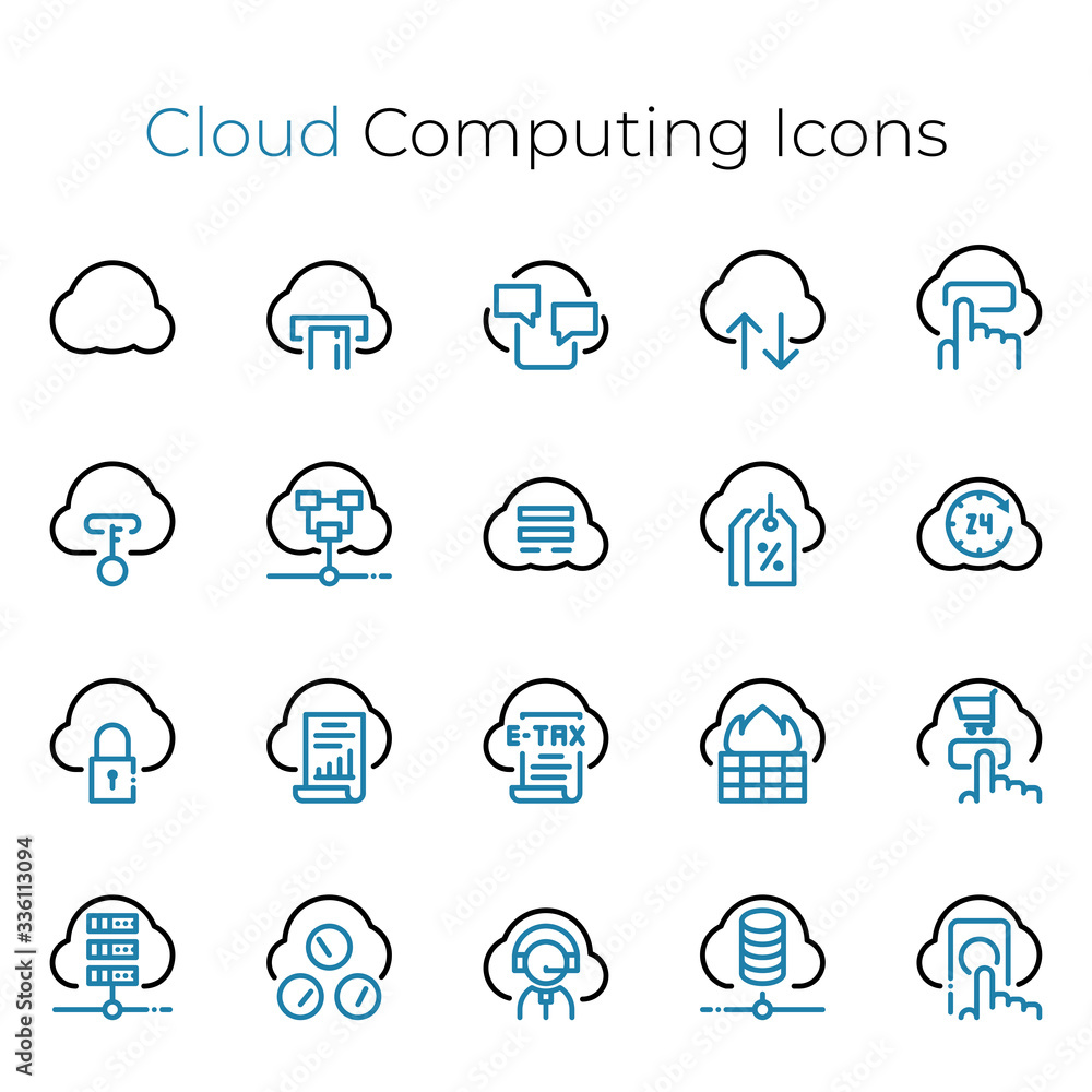 Poster Cloud Computing thin line icons set. Vector illustration