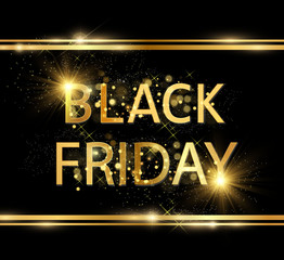 Black friday.Vector illustration of friday sale .Gold inscription with shiny dust.