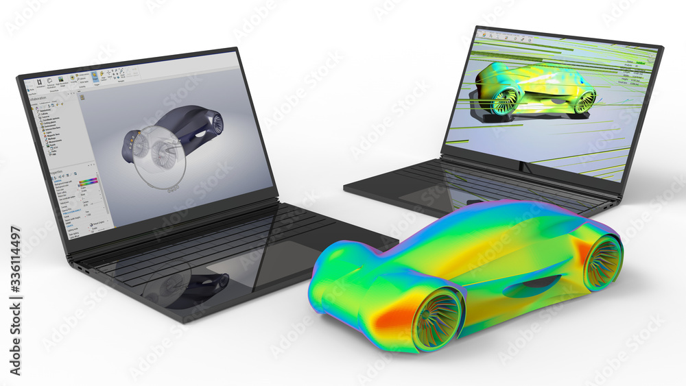 Poster 3d rendering - car aerodynamic coefficient simulation