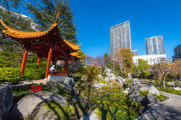 Landscape view of the Chinese garden of friendship in Chinatown One of the most famous tourist...