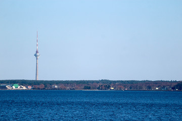 Fototapeta na wymiar view to the tallinn bay of baltic sea with tv tower on the background