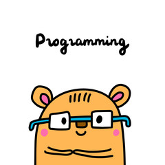 Tiger cat hand drawn vector illustration programming coding profession hand drawn in cartoon comic style orange face glasses