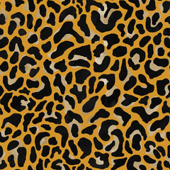 Fototapeta premium Animal seamless pattern with leopard fur texture. Repeating leopard or jaguar fur background for textile design, wrapping paper. Wild animal skin print. Hand drawn texture.