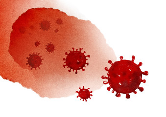 Covid-19 Coronavirus spreading dangerous virus illustration. Watercolor background.