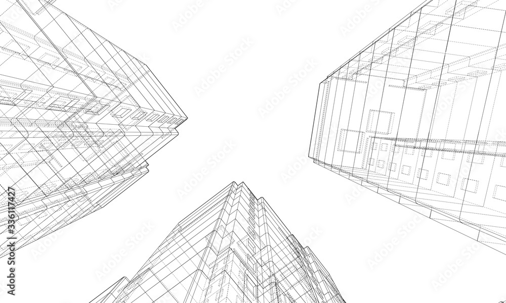 Poster vector wire-frame model of a multi-storey building