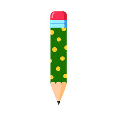 Green wooden pencil with polka dot on white background. Vector illustration. 