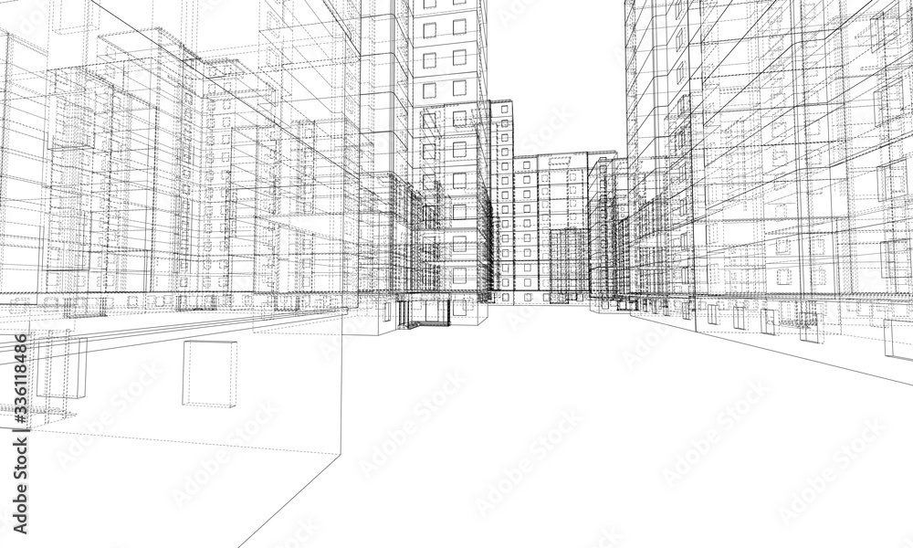 Aufkleber vector wire-frame model of a multi-storey building