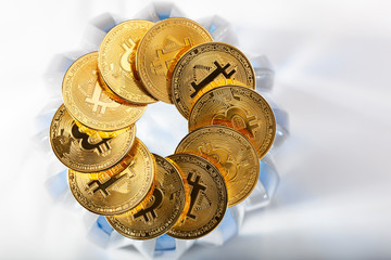 Circle of golden bitcoins