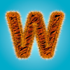 Tiger english alphabet and number 3D rendering of funny fur font isolated on blue background. Halloween concept. 3d illustration
