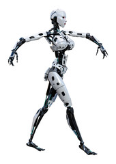 3D Rendering Female Robot on White