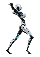 3D Rendering Female Robot on White