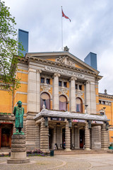 Fototapeta na wymiar Oslo, Norway - National Theatre historic building - Nationaltheatret - at the Karl Johans Gate and Stortingsgata streets in city center historic quarter