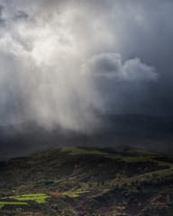 A Torrential Rain Curtain falls off a gray stormy cloud