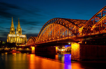Cologne cathedral and river bridge landmark