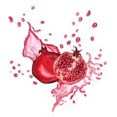 Watercolor illustrations of pomegranate for wedding cards, romantic prints, fabrics, textiles and scrapbooking.