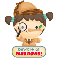 A Vector of Cute Girl with Detective Costume Become Alert of Fake News 