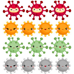 A Vector Set of Various Viruses with Many Faces and Emotions 