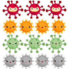 Obraz premium A Vector Set of Various Viruses with Many Faces and Emotions 