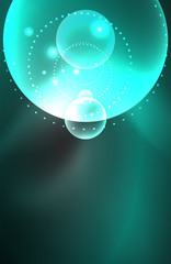 Neon shiny transparent glowing circles with light effects. Techno futuristic vector abstract background For Wallpaper, Banner, Background, Card, Book Illustration, landing page