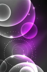 Neon shiny transparent glowing circles with light effects. Techno futuristic vector abstract background For Wallpaper, Banner, Background, Card, Book Illustration, landing page