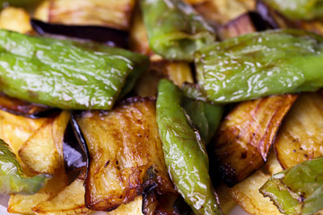 Turkish style, eggplant, pepper, fries