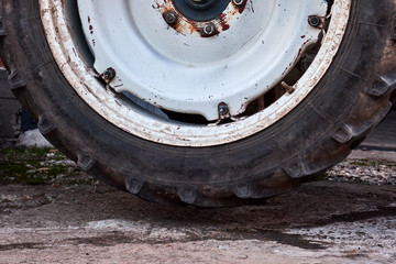 old model tractor in the village, accident