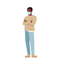Guy in surgical mask semi flat RGB color vector illustration. African american man in casual clothes isolated cartoon character on white background. Dangerous virus, coronavirus pandemic protection