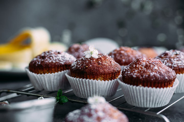 Banana muffins on the table. Breakfast