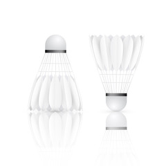 Shuttlecock with reflection. Badminton - sport equipment. Vector illustration isolated on white background