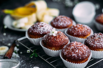 Banana muffins on the table. Breakfast