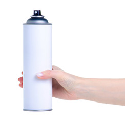 Black paint bottle in hand on white background isolation