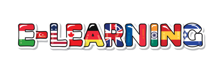 E-learning inscription. Flags of countries that are most affected by the coronavirus. Distance education due the quarantine. Motivational banner. Vector