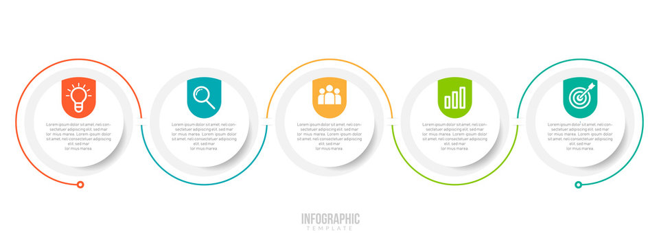 Minimal Business Infographics template. Timeline with 5 steps, options and marketing icons .Vector linear infographic with five conected elements. Can be use for presentation.