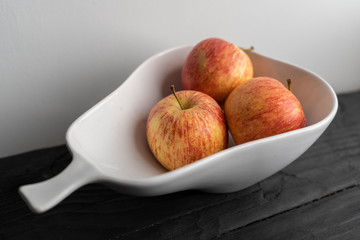 fruit, apple, food, red, healthy, fresh, white, wood