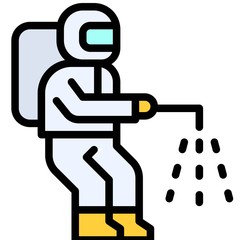 Disinfectant man vector illustration, filled style icon