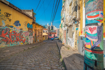 Popular bohemian area of ​​Santa Teresa in Rio de Janeiro. - obrazy, fototapety, plakaty
