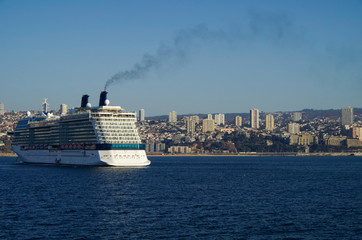 Modern Celebrity Cruises luxury cruiseship or cruise ship liner Celebrity Eclipse in bay of San...