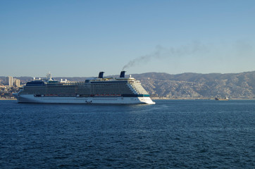 Modern Celebrity Cruises luxury cruiseship or cruise ship liner Celebrity Eclipse in bay of San...