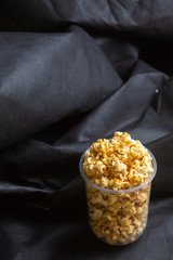 Popcorn in a large bucket.