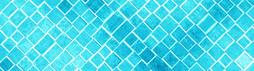Abstract blue turquoise aquamarine concrete cement stone square rectangular cubes texture background banner panorama