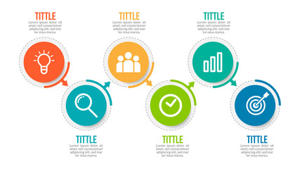 Minimal Business Infographics template. Timeline with 6 steps, options and marketing icons .Vector linear infographic with six conected elements. Can be use for presentation.