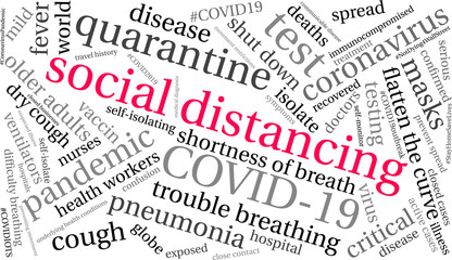 Social Distancing word cloud on a white background.