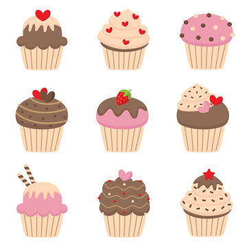 Set of cute valentine’s cupcakes.
