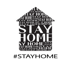 Stay at home concept. Black house and words inside. Stay home text, hash tag (hashtag). Protection measure, campaign from infection COVID-19, coronavirus.