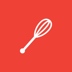 Whisk Icon On Red Background. Red Flat Style Vector Illustration