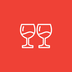 Wine Glasses Line Icon On Red Background. Red Flat Style Vector Illustration